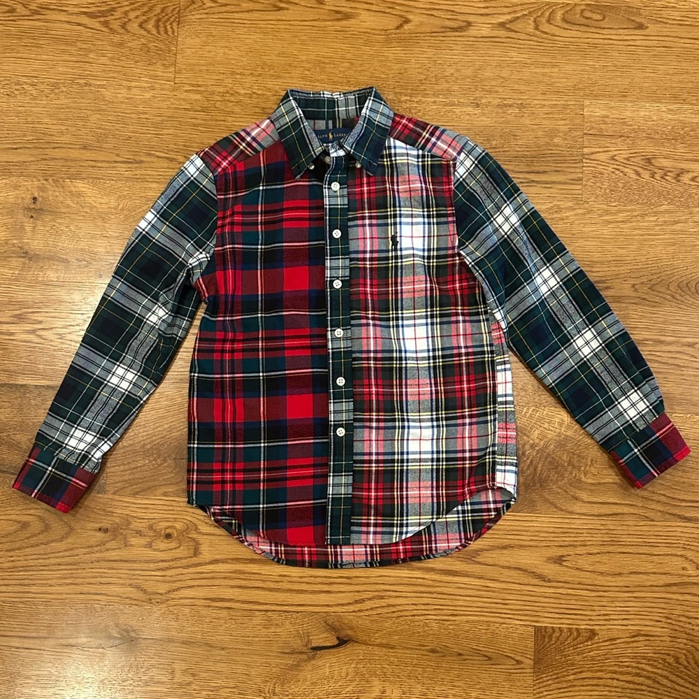 Ralph Lauren Performance Plaid red green button down shirts. Boys 8